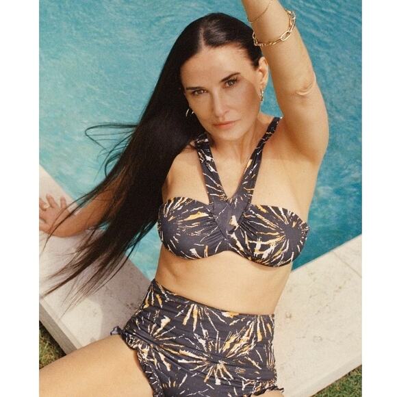 Andie Swim x Demi Moore The Monaco Black Orange Firework Halter Bikini Top NWT - Picture 2 of 5